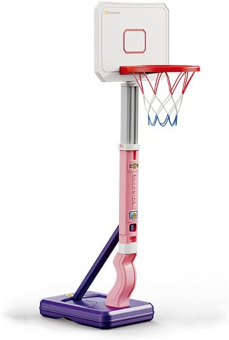 Toddler Basketball Hoop, Adjustable Height 2.3-4.5ft Baby Basketball Goal Set with 4 Balls & Pump, Backyard Poolside Basketball Toy for Boys & Girls Birthday Gift, Pink