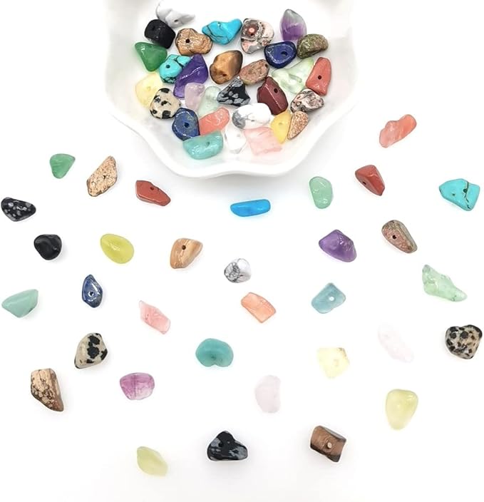 Natural Chip Stone Beads About 1500 Pcs Irregular Chakra Gemstones Healing Crystal Loose Rocks Bead Hole Drilled DIY for Bracelet Jewelry Making Kit(5-8mm, 24 Color)