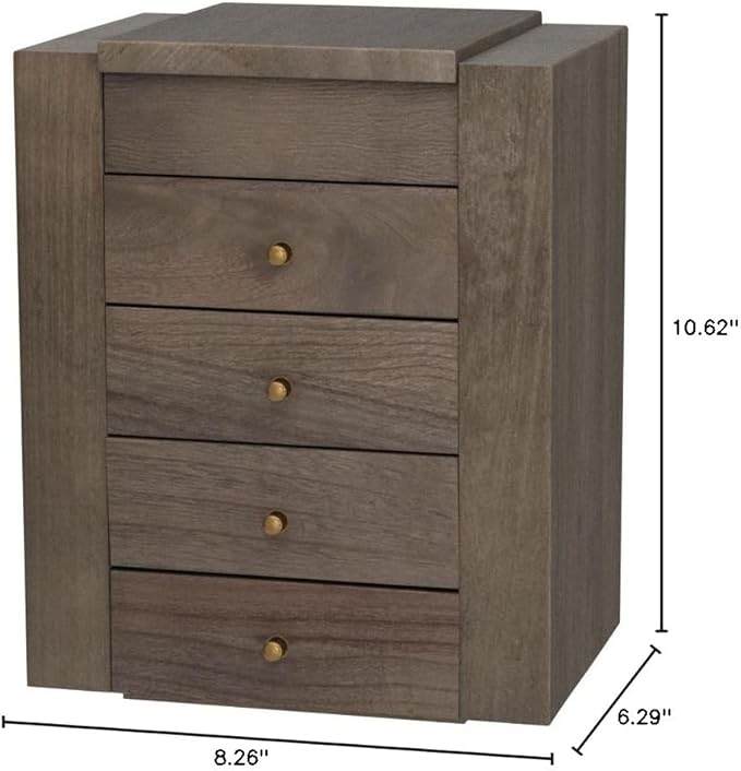 Meangood Jewelry Box Wood for Women, 5-Layer Large Organizer Box with Mirror & 4 Drawers for Rings, Earrings, Necklaces, Vintage Style, Weathered Grey