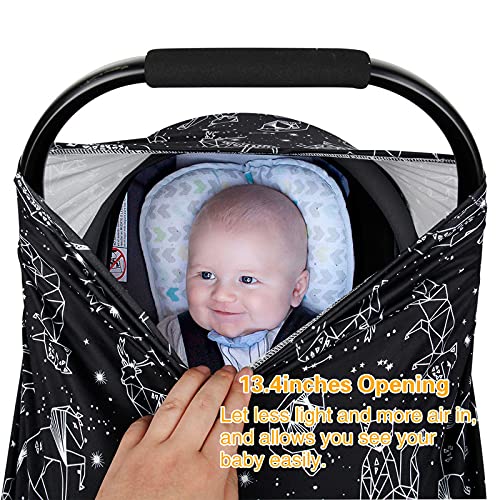 Rquite All-in-1 Car Seat Cover Baby, Carseat Covers for Girl Boy, Stretchy Soft Infant Car Seat Cover, Multi-use Baby Carrier Cover, Car Seat Canopy, Stroller Sun Shade, Nursing Breastfeeding Cover