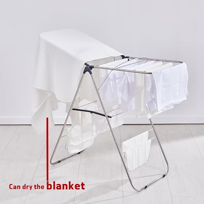 TRES BELLE 25NEW Stainless Steel Clothes Drying Rack(L)–Foldable,Lightweight,Anti-Slip Elastic Rods,Made in Korea,Indoor & Outdoor Use,Rust-Resistant,Towels Drying,Underwear,Baby Clothes–L Sizes