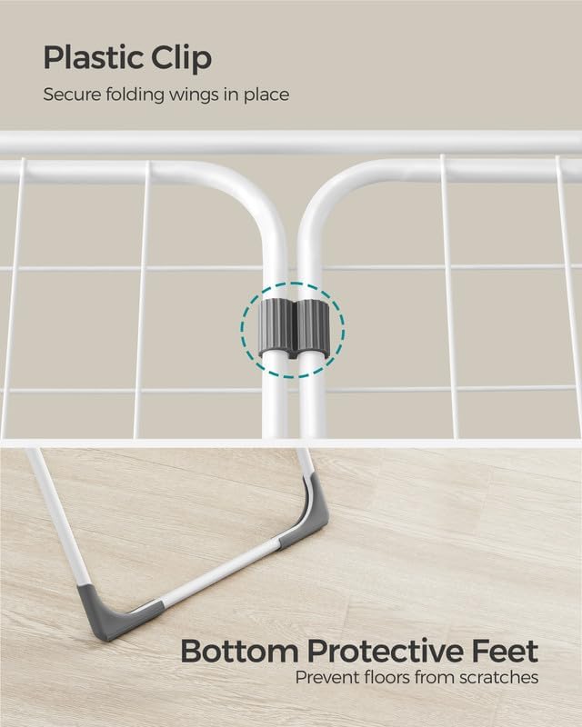 SONGMICS Clothes Drying Rack, Metal Laundry Drying Rack, Foldable, Space-Saving, Free-Standing Airer, with 2 Gullwings, Indoor Outdoor Use, Bed Linen Clothing, White ULLR540W01