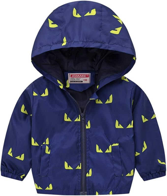 TUIJI Toddler Boys Girls Cartoon Print Zip Jacket Hooded Trench Lightweight Kids Coats Windbreaker Outdoor Cute Dust Coats