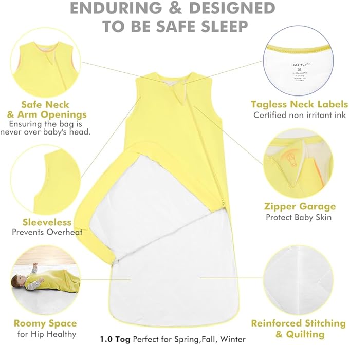HAPIU Unisex Rayon Made from Bamboo Baby Sleep Sack TOG 1.0, 2-Way Zipper YKK, Wearable Blanket Baby