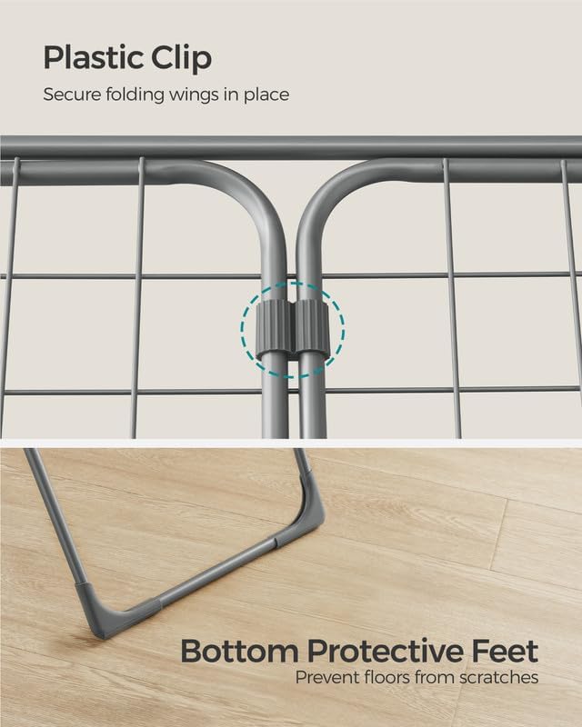 SONGMICS Clothes Drying Rack, Metal Laundry Drying Rack, Foldable, Space-Saving, Free-Standing Airer, with 2 Gullwings, Indoor Outdoor Use, Bed Linen Clothing, Gray ULLR540G01