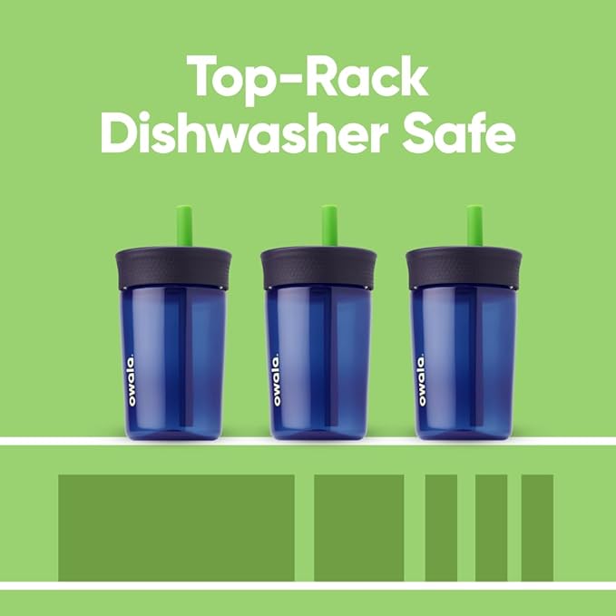 Owala Kids BPA-Free Plastic Tumbler with Spill Resistant Flexible Straw, Easy to Clean, Kids Water Bottle, Great for Travel, Dishwasher Safe, 15 Oz, Navy and Blue (Home Base)