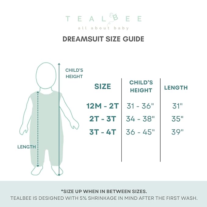 Tealbee DREAMSUIT: Toddler Sleep Sack with Feet 3T 4T - 1.2 TOG Four Season Baby Wearable Blanket for Walkers - Rayon made from Bamboo, Organic Cotton Sleeping Bag - Sunshine