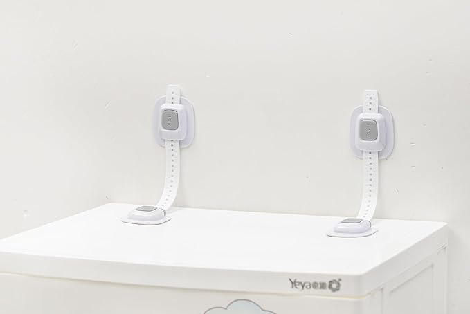 YEYA No Drill Anti tip Furniture Adjustable Straps Wall Anchors for Baby proofing with 3M Adhesive (Upgraded 2P)