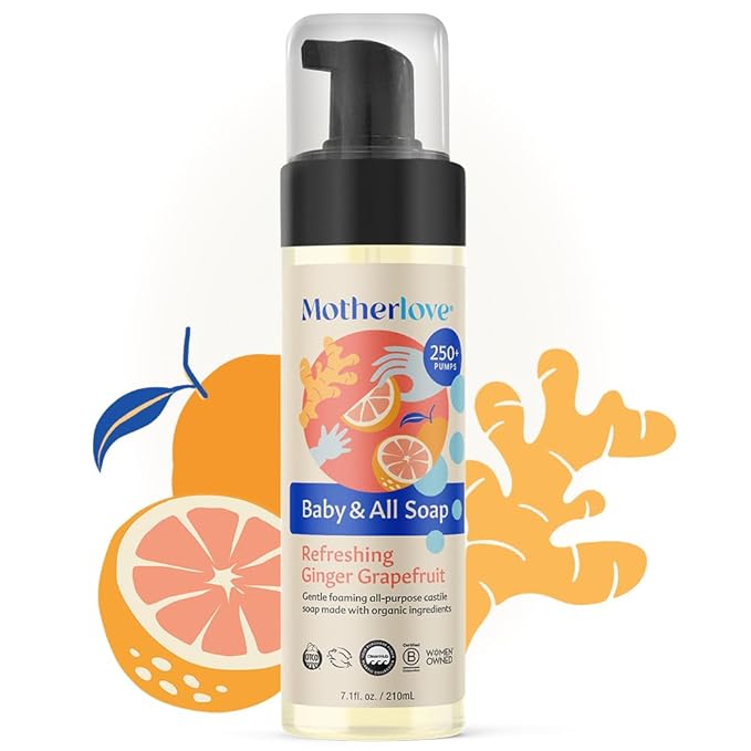Motherlove Baby & All Soap (7.1 oz) Gentle Foaming All-Purpose Castile Soap Made with Organic Ingredients – Refreshing Ginger Grapefruit