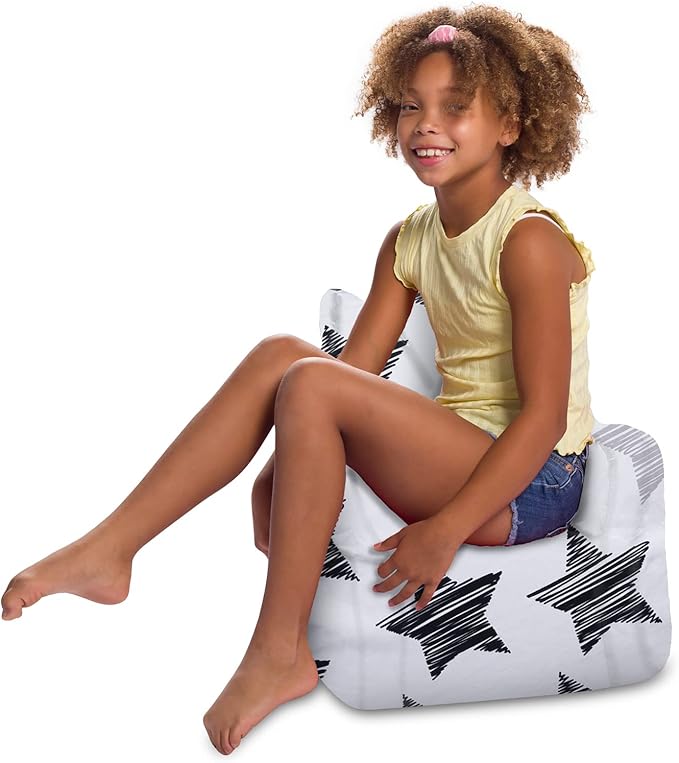 Posh Creations Bean Bag Chair Structured Seat for Toddlers and Kids, Comfy Chair for Gaming, Reading, and Watching TV for Children, Pasadena Chair, Canvas - Sketchy Stars