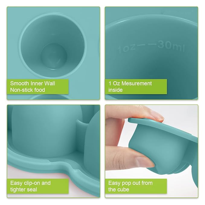 Baby Food Storage Container - 1.5oz x 12 Pods Silicone Freezer Tray with Lid for Homemade Baby Food, Fruit Purees, Vegetable & Breast Milk (Blue)