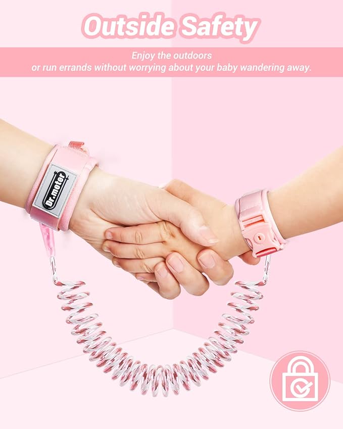 Anti Lost Wrist Link, Dr.meter 2 Pack Toddler Safety Leash with Key Lock, Reflective Child Walking Harness - Dual 8.2ft Length Pink & Blue Parent Kids Leash for Outdoor Activity Travel Gear