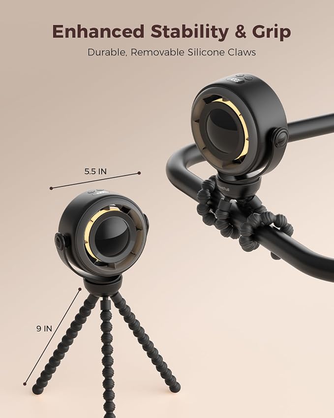 SWEETFULL Baby Stroller Fan - 4000mAh Rechargeable 4-Speed Quiet with LED Display & Night Light, Mini Portable 360° Clip On Safe Fan for Car Seat, Crib, Travel - Black