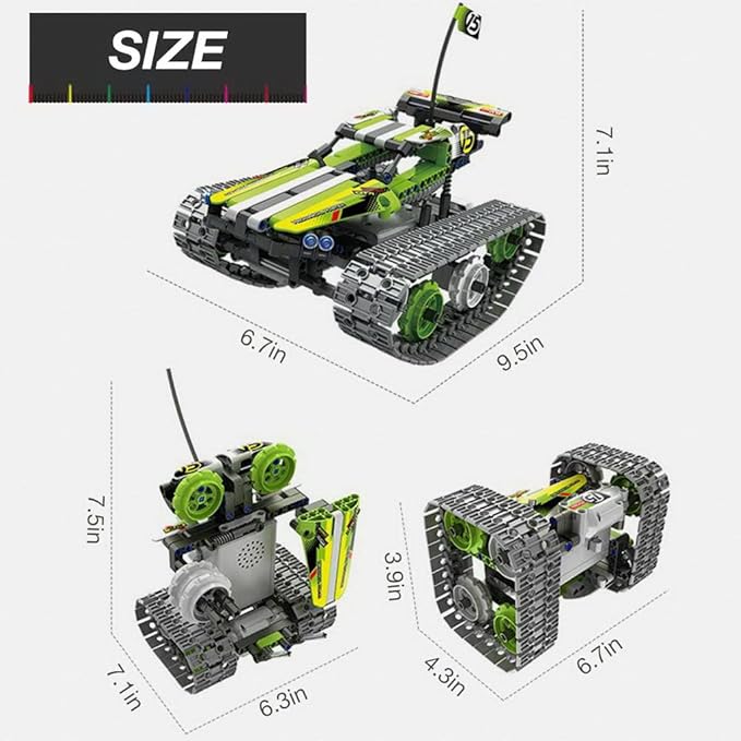 BIRANCO. Remote Control Tracked 3in1 Stunt Racer Building Kit - RC Car STEM Construction Toy, Gift Idea for Kids, Boys and Girls Ages 8-12 Year Old (353 Pcs)