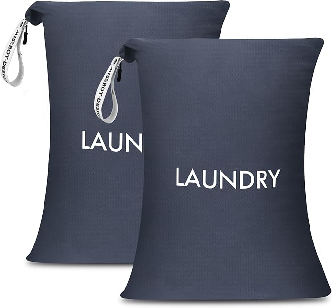 MissBoy 2 Pack Laundry Bags, Nylon Washable Wet Dry Bag, Travel Laundry Bags for Dirty Clothes, Dirty Clothes Organizer Bag for Home, College Dorm Laundromat