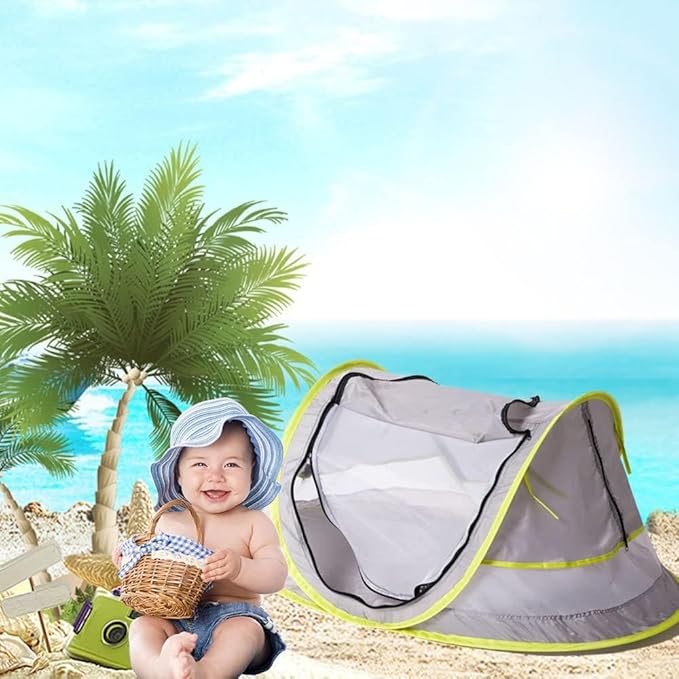 Poray Portable Baby Beach Tent with UPF 50+ Sun Shelter,Mosquito Net and Sunshade, Ideal Pop Up Kids Travel Tent with Carry Bag & 2 Stakes,Outdoor Indoor Play and Sun Protection
