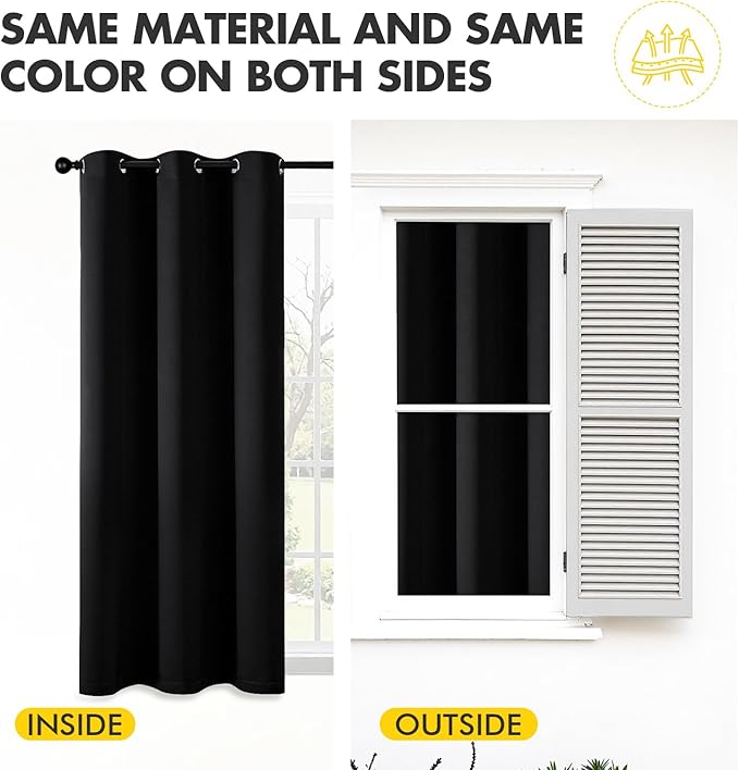 MIULEE Black Blackout Curtains for Bedroom Living Room 86 Inches Long 2 Panels, Thermal Insulated Room Darkening Drapes Solid Grommet Top Noise Reduction Light Blocking Window Treatments 40x86 Inch