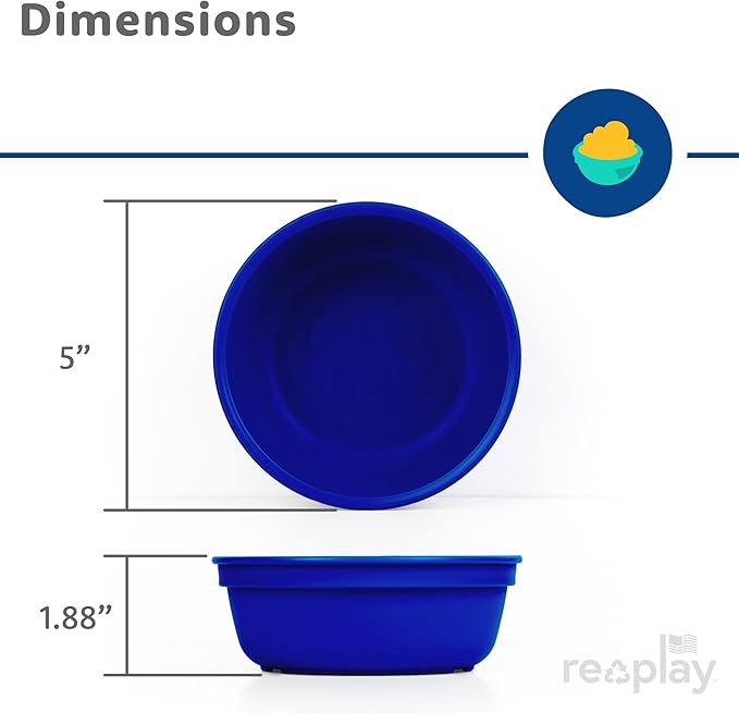 Re-Play 12 Oz. Toddler Bowls for Snack and Everyday Dining - Dishwasher and Microwave Safe - Made in USA - Set of 3-5.75" x 5.75" x 2" - Sea Glass