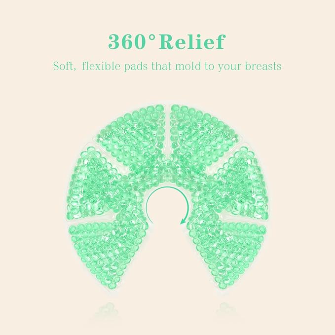 Hot/Cold Breast Gel Bead Ice Packs Breast Cooling/Heat Pads Relief for Breastfeeding, Nursing Pain, Mastitis, Engorgement, Swelling, Plugged Ducts | Boost Milk Let-Down & Production,2 Pack (Green)
