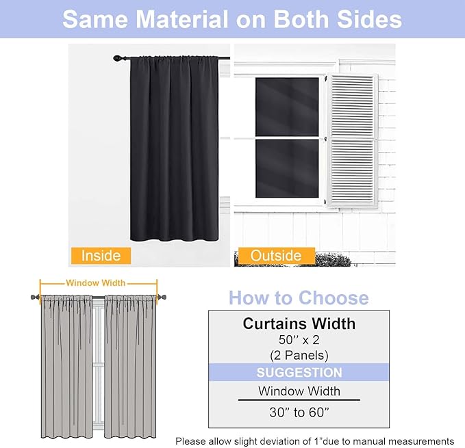 Simplebrand Ava Black Blackout Curtains for Patio 108 Inches Long 2 Panels Set, Solid Thermal Insulated Room Darkening Rod Pocket Window Treatment Curtains Blackout Drapes, W50 x L108 Inch, Black