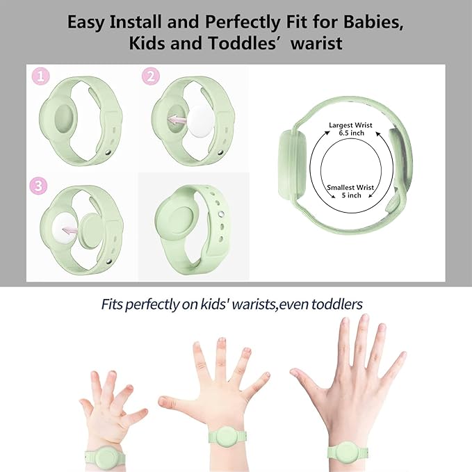 Waterproof Airtag Bracelet for Kids,Hidden Airtag Wristband Kids,Anti-Lost Silicone Apple Airtag Holder Case for Toddler,Airtag Case Cover Accessories Watch Band GPS Tracker for Child-Green