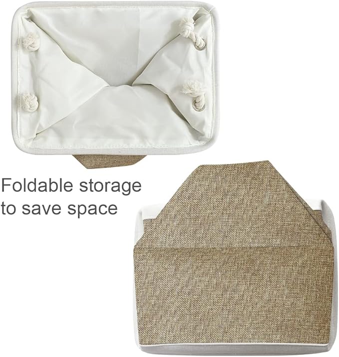 TheWarmHome Organization and Storage Basket for Gifts Empty - 16x12x12 inch Cube Storage bin 3 Pack Fabric Storage Cubes, Collapsible Baskets for Organizer Closet Cloth Gift Toy (White & Khaki)