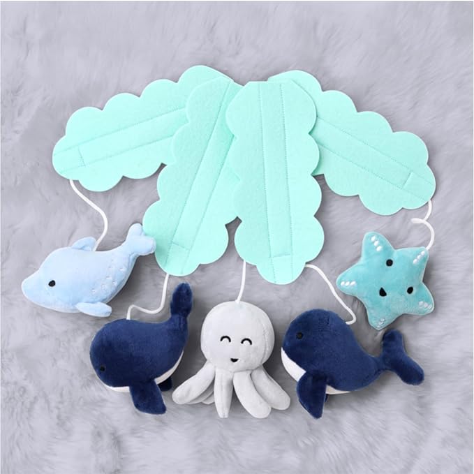 The Peanutshell Crib Mobile for Boys or Girls - Light and Dark Blue Musical Baby Crib Mobile with 12 Lullabies, Ocean Baby Nautical Nursery Decor