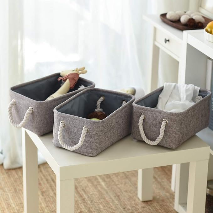 TheWarmHome Storage Bins - Medium 3 Pack Storage Baskets for Organizing Shelves | Fabric Storage Cubes Organizer for Linen Closet Nursery Home Decor Grey