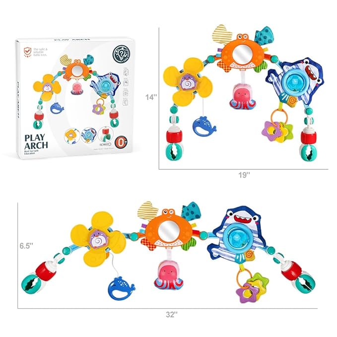 Baby Stroller Car Seat Toys,Adjustable Crib Mobile Activity Arch Toys with Sound Toy and Baby Hanging Toys,Sensory Play Travel Bouncer Bassinet Toy for Toddler Boy Girl 0 3 6 9 12 24 Month