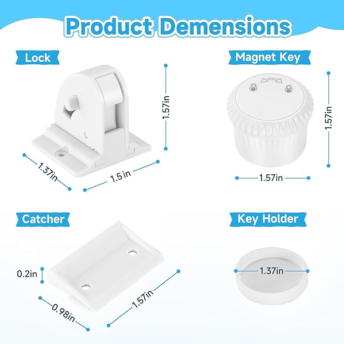 4 Pack Magnetic Cabinet Locks for Child Safety, Drawer Locks Baby Proofing, Magnetic Door Safety Locks for Cabinets and Drawers, Easy Installation No Tools Required (4 Pack and 1 Keys)