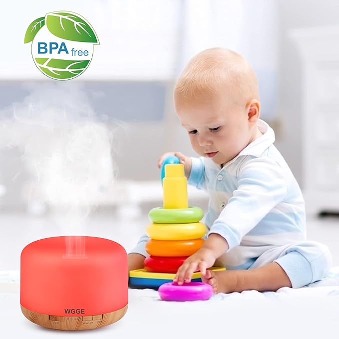 WGGE Essential Oil Diffuser, 500ml Premium Ultrasonic Vaporizer Aromatherapy Diffuser with 7 Color Changing, Timer, and Waterless Auto-Off with Remote Control.