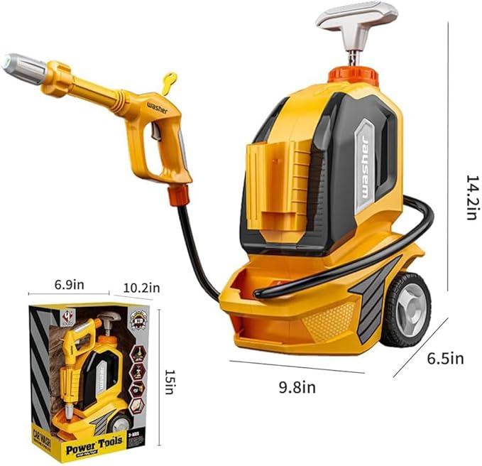 YEIBOBO ! Kids Water Pressure Washer Tools and Toys,Car Washer with Scraper Sponge Towel,Toddler Pretend Playing Tools Car Wash Gun Manual Pressure,Role Playing Toy Water Gun Gift for Boys Girls…