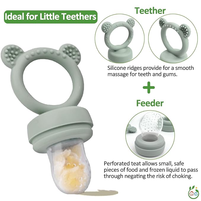 Silicone Baby Fruit Food Feeder & Mini Freezer Nibble Tray, Breastmilk Popsicle Molds for Baby Teething Relief, BPA Free Silicone Teething Toys Feeder for Safe Infant Self Feeding, Extra Food Pouches