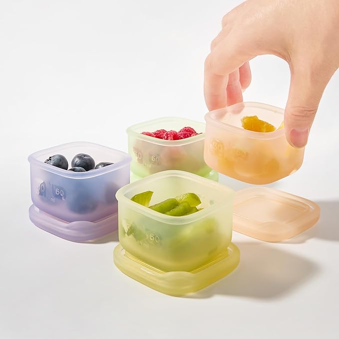 Olababy Clear Sense Silicone Storage Containers 4pk for Baby Food, Snacks, Formula, Puree, Sauce & More | Micro Plastic & BPA-Free | Daycare Essentials for Toddlers and Kids (Mint, 2 oz / 60 ml)