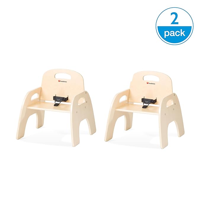Foundations Simple Sitter Low Wood Feeding Chairs Multipack, Wide No-Tip Base, Adjustable Safety Harness, Stackable Wood Toddler Chairs with Food Service Grade Finish, 2 Pack (5 inch)