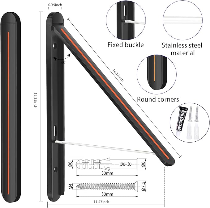 Wall Mounted Clothes Drying Rack-Foldable Indoor Laundry Rack,Space Saving Collapsible Clothes for Bathroom, Dorm, Apartment, RV, Laundry Room Organization.(Black-Aluminum)