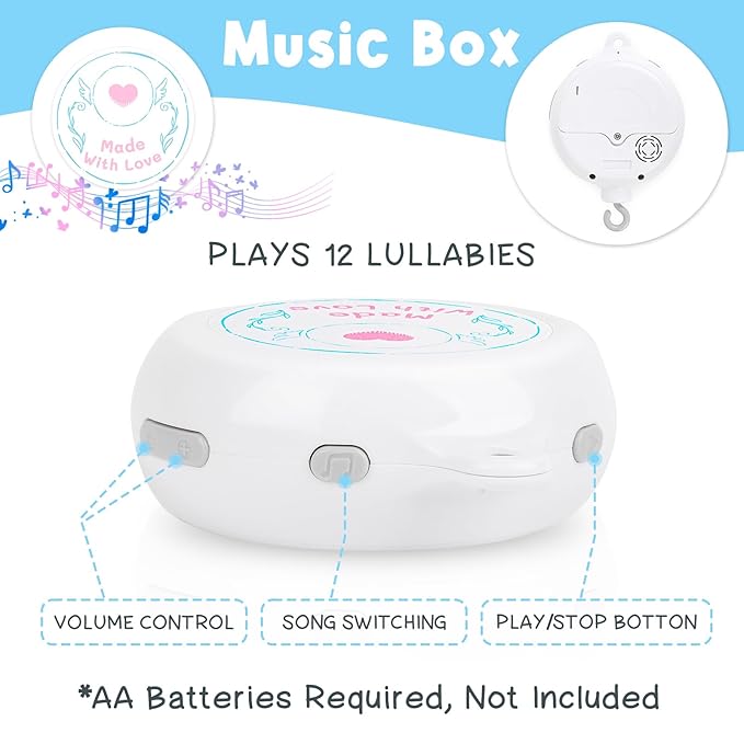 Ocean Animals Baby Crib Mobile - Musical Baby Mobile for Crib with 12 Lullabies for Boys & Girls, Baby Mobile for Bassinet for New Borns, Nursery Mobiles, Fits Standard Cribs