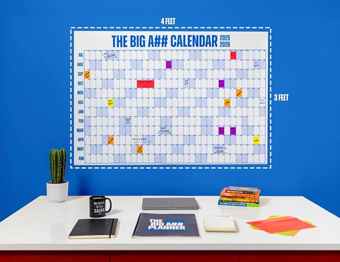 The Big A## Calendar Mid-Year Wall Planner – July to June Dry-Erase Board – Includes 1 Marker & 100 Labels – Lightweight, Easy to Hang Yearly Planner – Plan Goals & Adventures – Neutral, 4’x3’