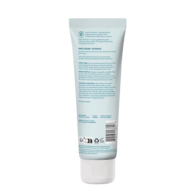 ATTITUDE 2-in-1 Shampoo and Body Wash for Baby, EWG Verified, Dermatologically Tested, Vegan, Good Night, 8 Fl Oz