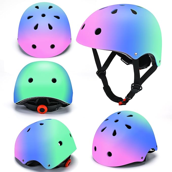 Color Gradient Adjustable Kids Bike Helmet Toddler Skateboard Helmets Boys Girls Child Ventilation Helmet for Multi-Sports Skating Cycling Scooter Balance