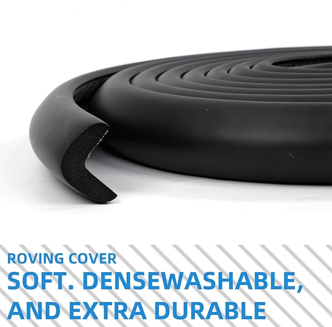 2 Pack L Shape Extra Thick Furniture Table Edge Protectors Foam Baby Safety Bumper Guard 16.4 Ft,Hearth Cushion,for Table, Fireplace, Countertop(with 8 Corners) (Black)