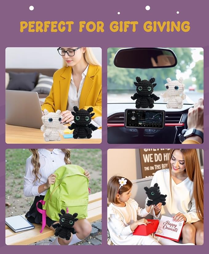 Utook Crochet Kit for Beginners, Crochet Vegetable Kit,Beginner Crochet Kit for Adults and Children, with Instructional Videos and Paper Tutorials, Handmade Crafts, Holiday Gifts (Dragon)