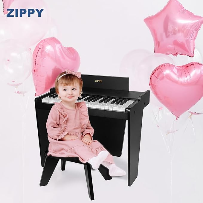 ZIPPY Kids Piano Keyboard, 37 Keys Digital Piano for Kids, Music Educational Instrument Toy, Wood Piano for 3+ Girls and Boys (Black Basic)