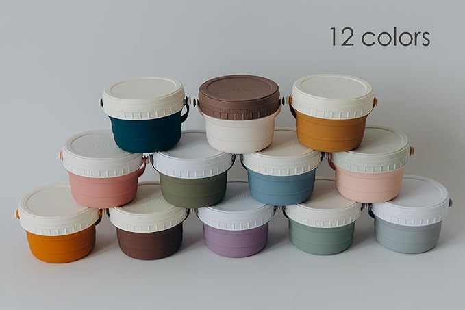 No Spill Silicone Toddler Snack Containers, Detachable Silicone Flap for Filling&Cleaning, Crumb-Free Hard Plastic Screw Travel Lid, Ultra-Soft for Baby Kids Hand In-Out, Snack Cup Holder 12 oz