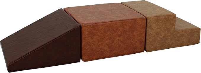 SoftScape Rustic Kid Playtime Climber, Indoor Active Playset for Toddlers and Children, Safe Soft Foam for Crawling and Sliding (3-Piece Set) - Distressed Faux Leather Assorted