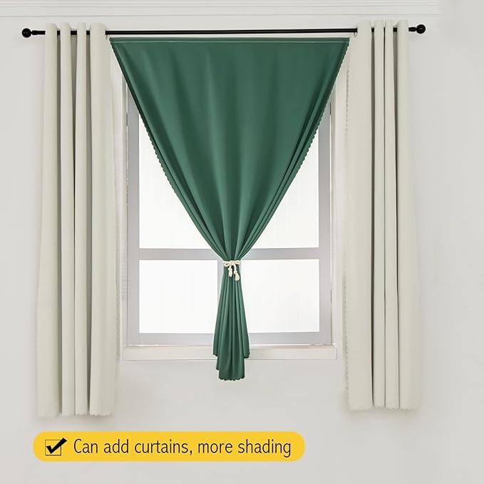 Blackout Curtains for Bedroom Stick On Curtains Window Shades Pull Down Blackout Window Cover No Drillng Self Adhesive Curtains No Rod Small Curtain, 47" W X 71" L, Dark Green, 1 Panel