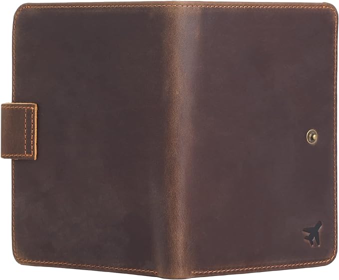 Polare Luxury RFID Blocking Leather Passport Holder Travel Wallet For Men and Women (Dark Brown(Snap Version))