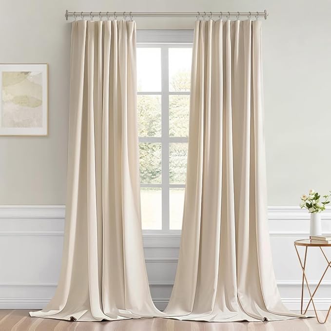 MIULEE Back Tab Cream Beige Curtains 120 Inch Long 2 Panels Set for Living Room Bedroom, Ivory Rod Pocket/Pinch Pleated Light Blocking Extra Long Thermal Insulated Room Darkening Blackout Drapes