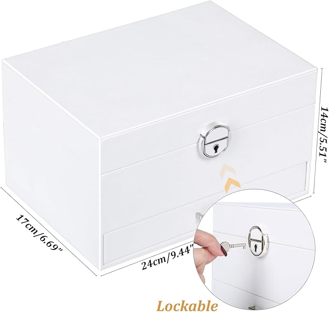 Earrings Jewelry Box for Girls, 5 Layers Jewelry Organizer with Earring Holder Organizer for Girls Earring Organizer Jewelry Boxes for Women Earrings and Necklaces Jewelry Box Organizer White