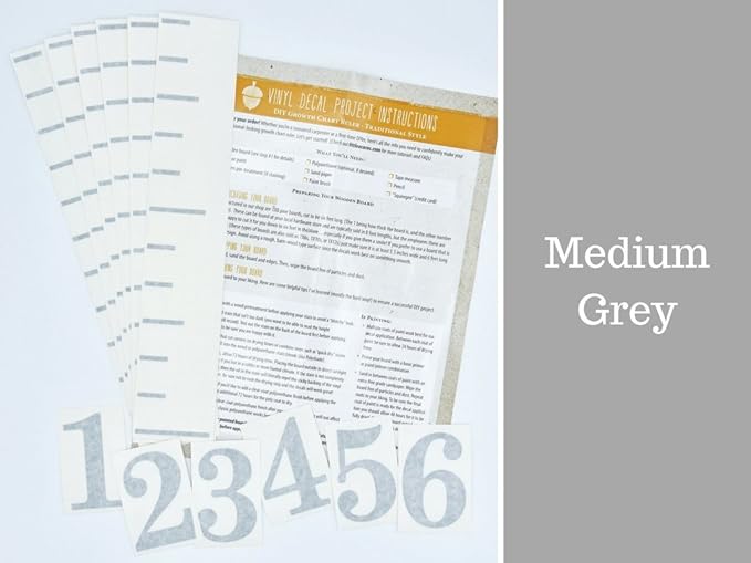 Little Acorns DIY Vinyl Growth Chart Ruler Decal Kit, Large #s - Medium Grey